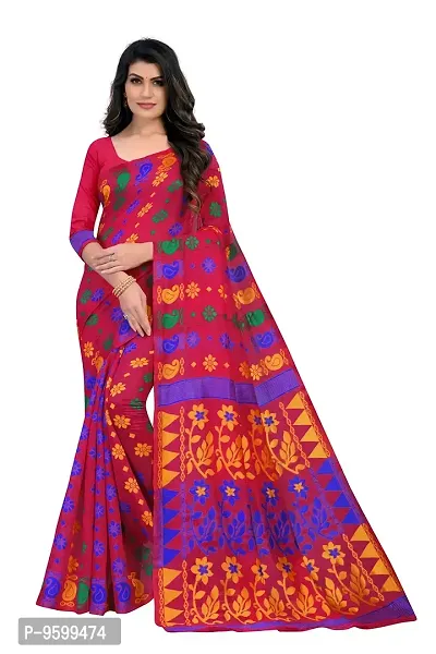 BENGAL POOJA SPESIAL COTTON JAMDANI SILK SAREE DHAKAI S-137 (RANI)