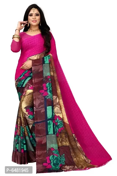 Trendy Georgette Printed Saree with Blouse piece