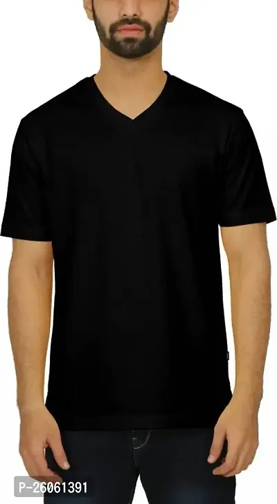 Stylish Fancy Black Cotton Blend Solid T-Shirts For Men