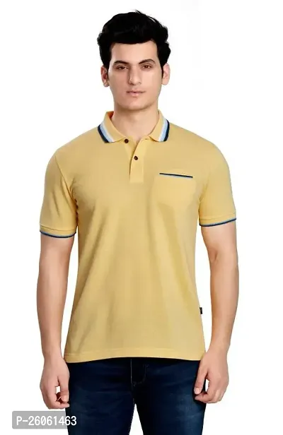 Stylish Fancy Yellow Cotton Blend Solid T-Shirts For Men