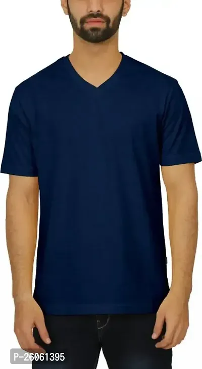 Stylish Fancy Navy Blue Cotton Blend Solid T-Shirts For Men