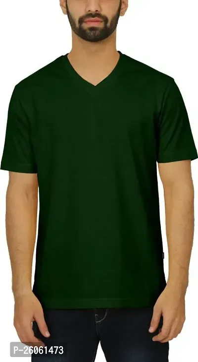 Stylish Fancy Green Cotton Blend Solid Polos T-Shirts For Men-thumb0