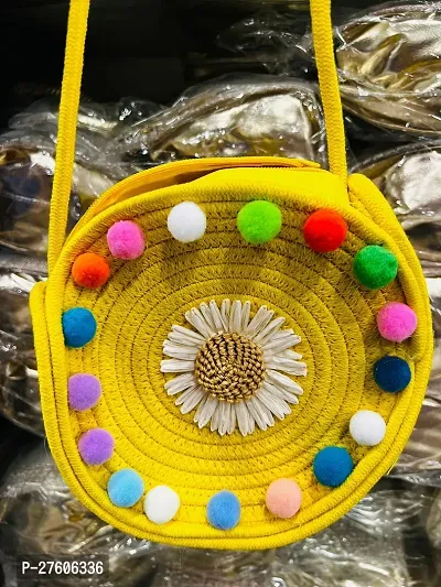 Stylish Yellow Jute Embroidered Handbag Bags For Women-thumb0