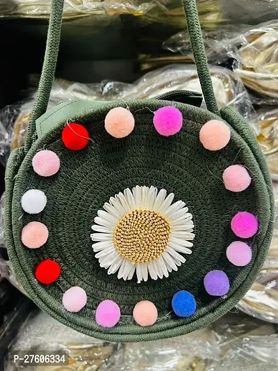 Stylish Green Jute Embroidered Handbag Bags For Women-thumb0