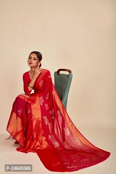 Stylish Chiffon Red Printed Saree with Blouse piece For Women-thumb0