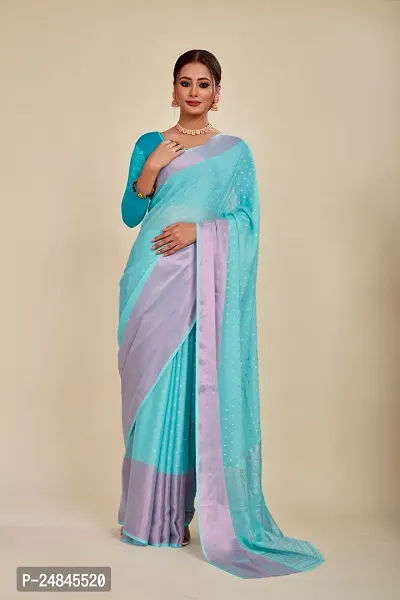 Stylish Chiffon Blue Printed Saree with Blouse piece For Women-thumb0