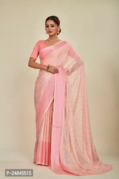 Stylish Chiffon Pink Printed Saree with Blouse piece For Women-thumb0