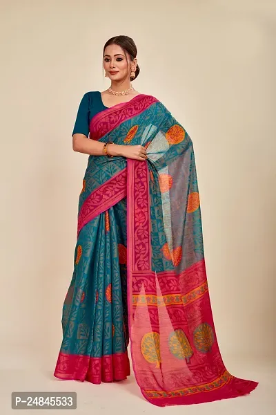 Stylish Cotton Multicolor Printed Saree with Blouse piece For Women