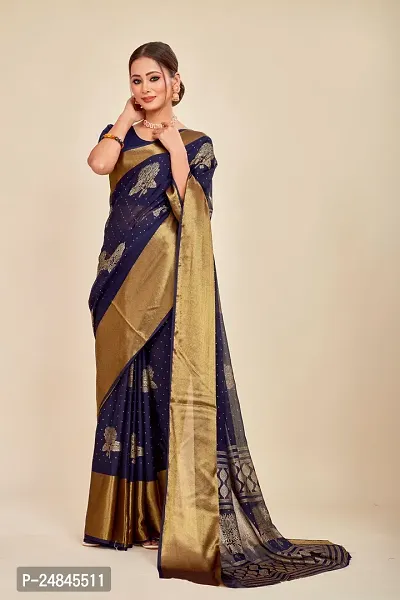 Stylish Chiffon Blue Printed Saree with Blouse piece For Women