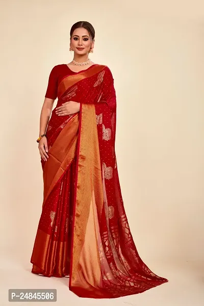 Stylish Chiffon Maroon Printed Saree with Blouse piece For Women-thumb0