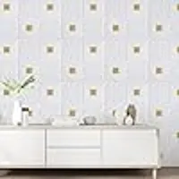 Waterproof PE Foam 3D Wall Panels Wallpaper Sticker for Living Room, Bathroom and Home Hotel Cafe Decoration (White Gold 70X70 CM)-thumb1