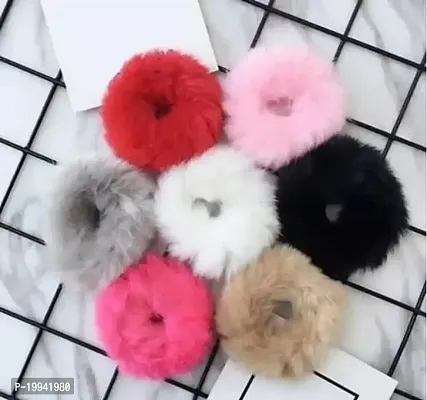 Fancy Designer Fur Rubber Bands Pack Of 6-thumb0