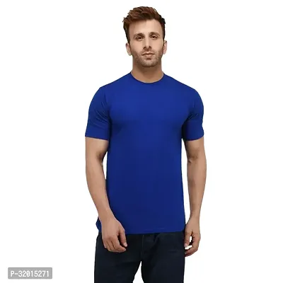 Stylish Cotton Blue Solid Tees For Men-thumb0