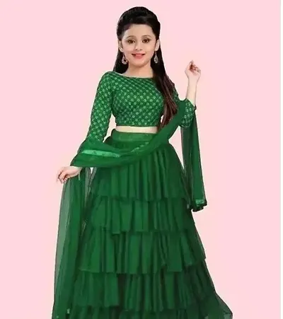 Classic Net Embroidered Lehenga Cholis with Dupatta for Kids Girls