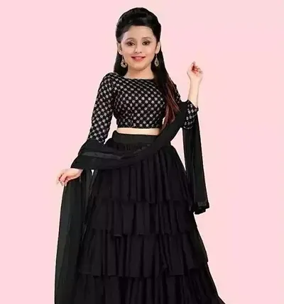 Classic Net Embroidered Lehenga Cholis with Dupatta for Kids Girls