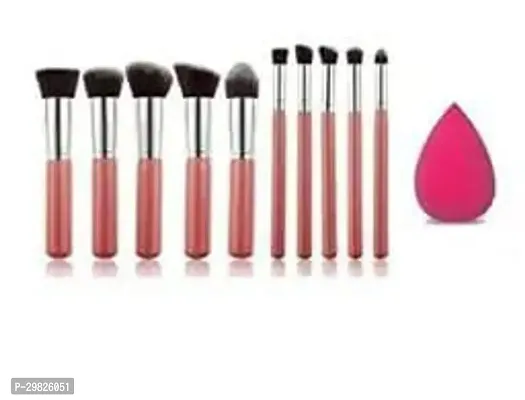 Makeup Brush Set- Pink Pack Of 10 With 1 Sponge Puff