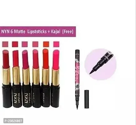 Premium Quality And Waterproof Set Of 6 Lipstick With Waterproof 36H Eyeliner