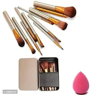 12 Piece Foundation And Eyeshadow Makeup Brush In Storage Box With Soft Blender Puff-thumb0