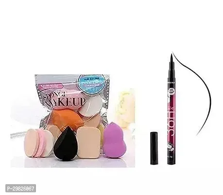 6 In 1 Makeup Sponge Puff Pack - Soft With Waterproof 36H Eyeliner