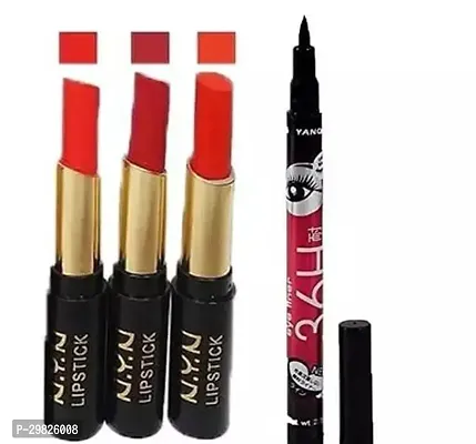 Premium Quality And Waterproof Set Of 3 Lipstick With Waterproof 36H Eyeliner-thumb0