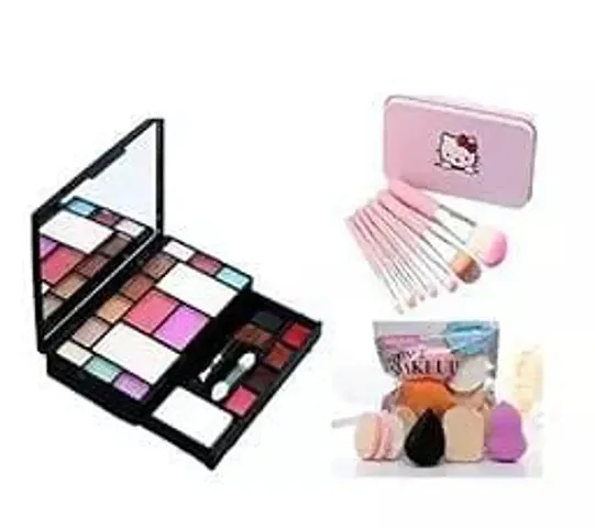 Eyeshadow,Blusher,Compact,Lip Gloss With 7 Piece Mini Pink Eyeshadow Makeup Brush Kit Set Of 7