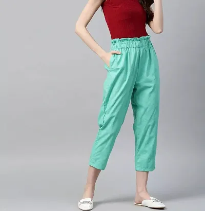 Green Cotton Crop Trousers