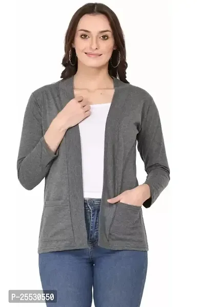 Classy Hangers Women Dark Grey Pocket Shrug-thumb0