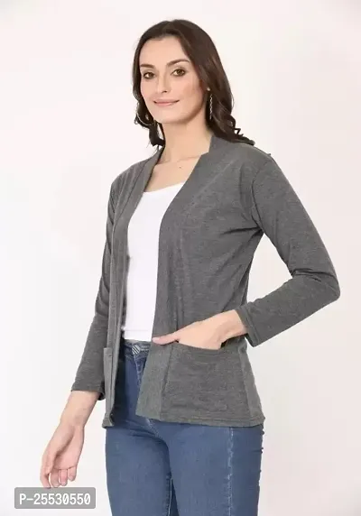 Classy Hangers Women Dark Grey Pocket Shrug-thumb2