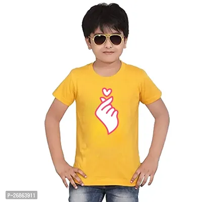 Stylish Yellow Cotton Blend Printed Tees For Boys-thumb0