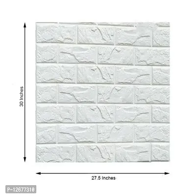 WHITE Decor PE Foam 3D Brick Design Wallpaper DIY Peel and Stick Wall Sticker Waterproof Self Adhesive Antifouling Wall Panel for Home Decor (77cmX70cm, 8mm, Approx 5.8 Sq. Ft.) Pack of 1-thumb0