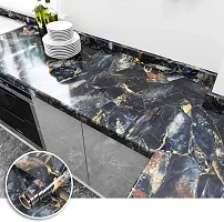 Black Gold Wallpaper Kitchen Sticker Sheets for Shelves Oil Proof Waterproof self Adhesive Wallpaper Cupboard mats Liner roll for Kitchen Platform, Wardrobe (317 Black Gold Big 60*200 cm)-thumb1