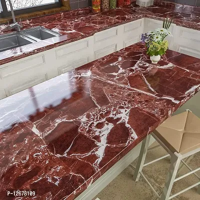 60*200 CM Red Marble Marble Wallpaper Peel Stick Faux Glossy Granite Contact Paper Self Adhesive Removable Vinyl Wall Paper Sticker for Kitchen Island Countertops Bedroom Cupboard Cabinet-thumb3