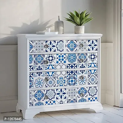 60X200CM Blue FLORAL White Wallpaper Floral Flower White Blue Tile Peel and Stick Wallpaper Removable Wall Paper Waterproof Embossed Self Adhesive Wallpaper-thumb3