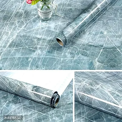 BLUE MARBLE Peel and Stick Thick Wallpaper Self Adhesive Waterproof Glossy Wallpaper for Countertop Kitchen Cabinets Size 60*200 CM-thumb2