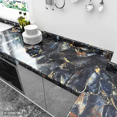 BLACK GOLD Marble Wallpaper Oil Proof Wallpaper for Kitchen Wall  Kitchen Sheet Kitchen Sticker Kitchen Wall Kitchen Wall Stickers Oil Proof Heat Resistant (Size 60*200 Cm) (Black Gold A11)-thumb2