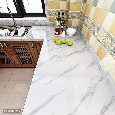 White Gray Marble Wallpaper Easily Removable Grey Wallpaper Film Self-Adhesive Kitchen Peel and Stick Countertops Wallpaper Backsplash Shelf Liner (White Marble 60*200 cm)-thumb0