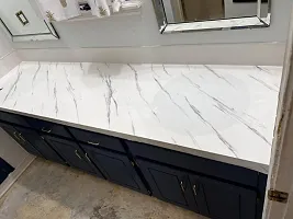 White Gray Marble Wallpaper Easily Removable Grey Wallpaper Film Self-Adhesive Kitchen Peel and Stick Countertops Wallpaper Backsplash Shelf Liner (White Marble 60*200 cm)-thumb3