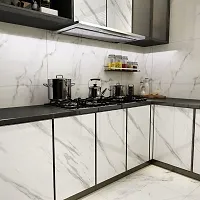 White Gray Marble Wallpaper Easily Removable Grey Wallpaper Film Self-Adhesive Kitchen Peel and Stick Countertops Wallpaper Backsplash Shelf Liner (White Marble 60*200 cm)-thumb1