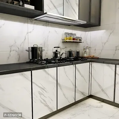 White Gray Marble Wallpaper Easily Removable Grey Wallpaper Film Self-Adhesive Kitchen Peel and Stick Countertops Wallpaper Backsplash Shelf Liner (White Marble 60*200 cm)-thumb2