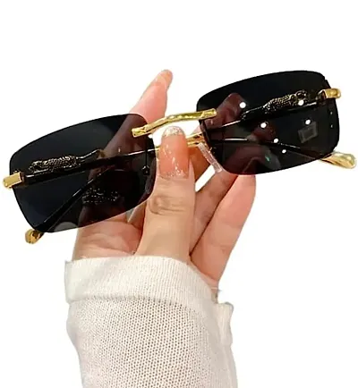 Desire X Mc Stan Rimless Men and Womens Sunglasses Retro Luxury Gold Metal Frameless Rectangle Leopard Arms Colored Lens Sun Glasses