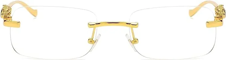Desire X Mc Stan Rimless Men and Womens Sunglasses Retro Luxury Gold Metal Frameless Rectangle Leopard Arms Colored Lens Sun Glasses-thumb1