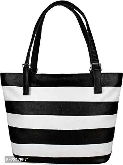 SBS Bags? Women?s Girls Fashion PU Leather Casual Stripped Shoulder Bags For College, Office (Black)-thumb0