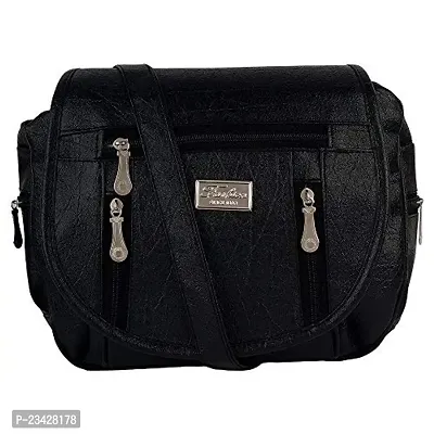 Sr Sales Women's PU Leather Stylish Sling Bag | Cross Body Bag For College, Office, Travel (Black)