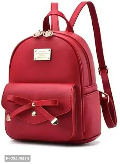 SBS Bags? Women?s Girls Fashion PU Leather Mini Casual Backpack Bags For School, College, Tuition, office (Red)-thumb0