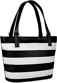 SBS Bags? Women?s Girls Fashion PU Leather Casual Stripped Shoulder Bags For College, Office (Black)-thumb2