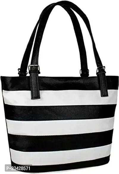SBS Bags? Women?s Girls Fashion PU Leather Casual Stripped Shoulder Bags For College, Office (Black)-thumb3