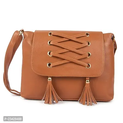 SBS Bags? Women?s Girls Fashion PU Leather Casual Cross-Body  Side Sling Bags With Adjustable Strap For College, Office, Travel (Golden Brown)-thumb0