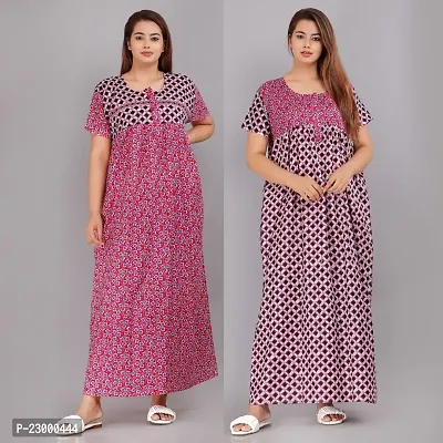 Stylish Cotton Multicoloured Gowns For Women Pack Of 2-thumb0