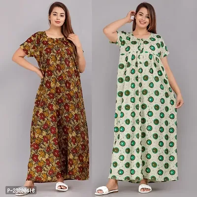 Stylish Cotton Multicoloured Gowns For Women Pack Of 2-thumb0