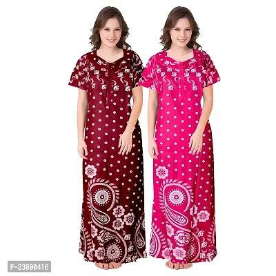 Stylish Cotton Multicoloured Gowns For Women Pack Of 2-thumb0